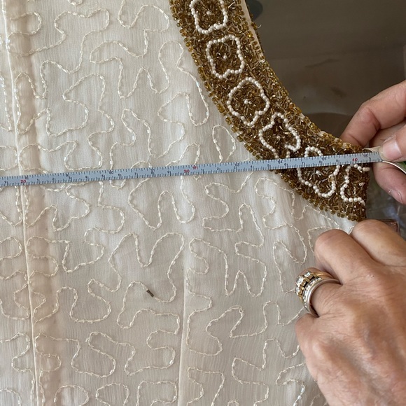 Vintage lawrence-kazan white and gold silk beaded sequined Dress - Picture 8 of 8